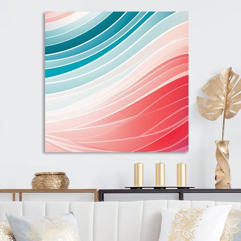 Designart "Bold Graphic Sunset In Teal and pink" Modern Geometric Wall